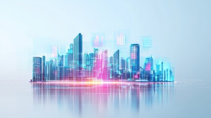 Futuristic Skyline Featuring Digital Elements and AI-Driven Holograms in a Modern Urban Landscape