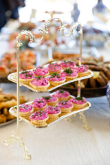 catering buffet with different food snacks and appetizers on table