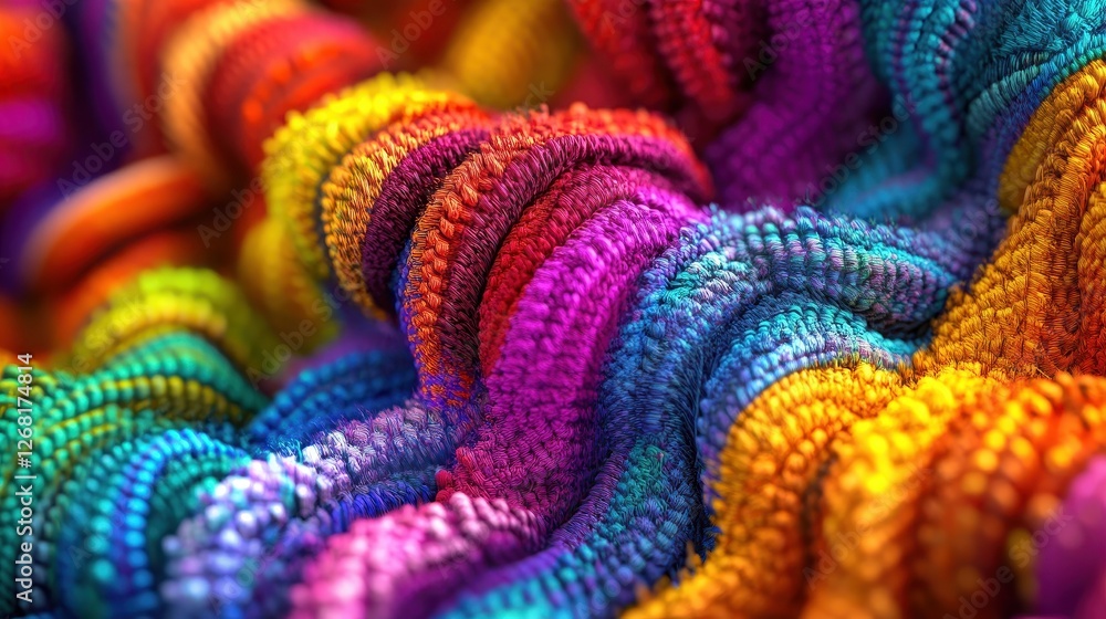 Poster vibrant multicolored yarn creating a visually appealing abstract textured surface