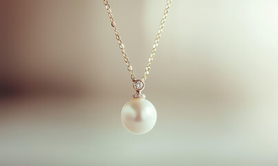 Delicate pearl necklace adorned with tiny diamonds, suspended to radiate timeless beauty and refined sophistication