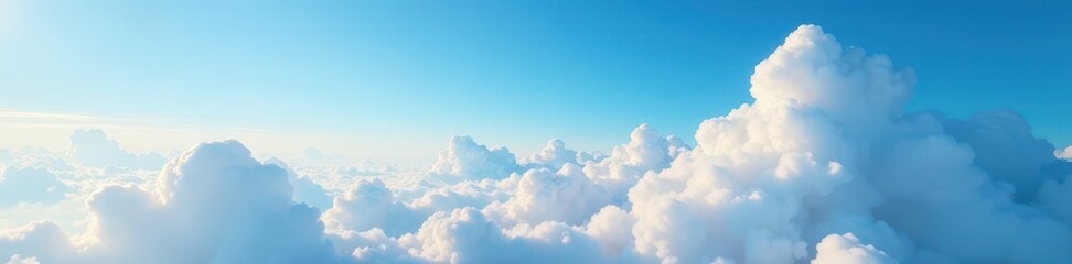 Azure expanse, soft cloud formations meet the distant line, calm, texture, sky