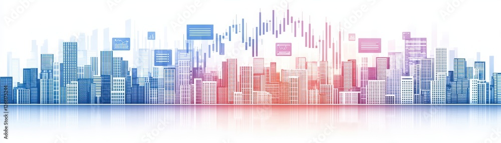 Poster futuristic high-tech metropolis with digital holographic overlay and modern architecture in a vibran