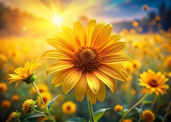 Obraz premium Double Exposure: July Heliopsis helianthoides Flower & Summer Landscape