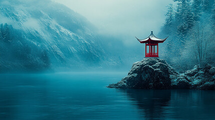 A modern Asian architectural background with a bright, blurred aesthetic. The empty space on the side symbolizes clarity, opportunity, and new beginnings, offering a neutral canvas for creative concep