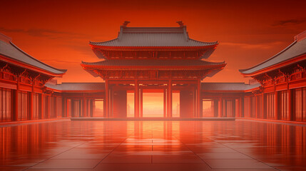 Fototapeta premium A modern Asian architectural background with a bright, blurred aesthetic. The empty space on the side symbolizes clarity, opportunity, and new beginnings, offering a neutral canvas for creative concep