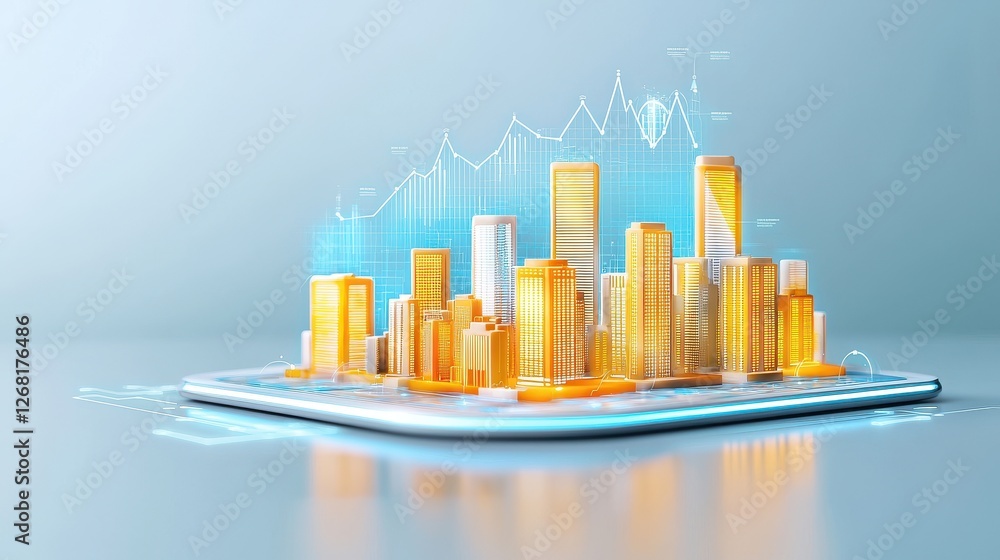 Poster dynamic holographic smart city visualization with glowing elements and futuristic architecture