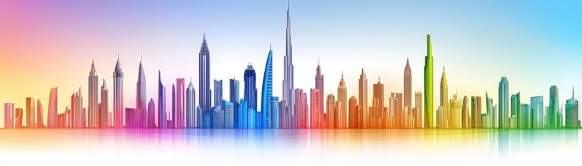 Obraz premium Vibrant Next Generation City Skyline with Real Time Holographic Elements Representing Urban Future