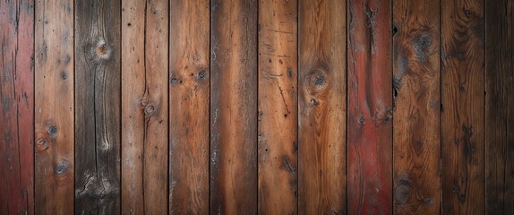 Fototapeta premium a rustic and weathered texture. The wood appears to be aged, with visible grain patterns and a variety of natural imperfections, such as knots and scratches. The color palette consists of warm, earthy