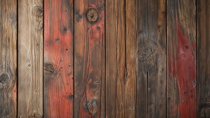 Fototapeta premium a rustic and weathered texture. The wood appears to be aged, with visible grain patterns and a variety of natural imperfections, such as knots and scratches. The color palette consists of warm, earthy