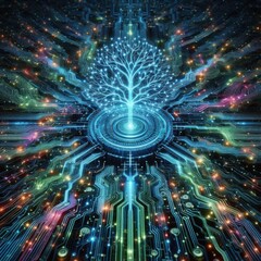 Artificial intelligence (AI), data mining, deep learning modern computer technologies. Futuristic Cyber Technology 