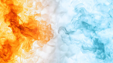 Obraz premium Fiery orange and icy blue smoke collide; abstract background for design