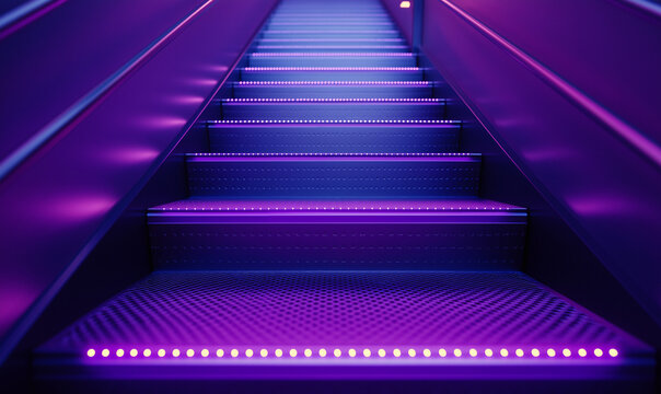 Industrial stairs illuminated by LED lighting capturing urban apartment style with modern edgy architectural details