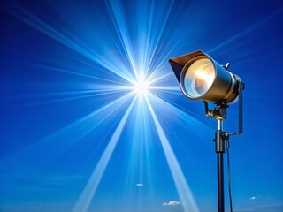 Dramatic Outdoor Spotlight Against Vivid Blue Sky - Stock Photo