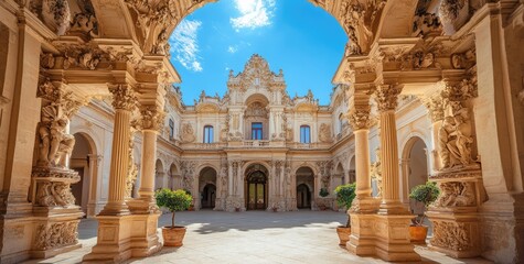 Obraz premium Sunlit Splendor: The Grand Courtyard of San Jazz Palace in Lecce