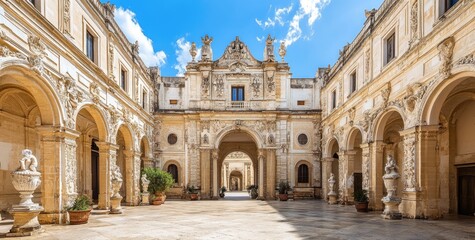 Fototapeta premium Sunlit Splendor: The Grand Courtyard of San Jazz Palace in Lecce
