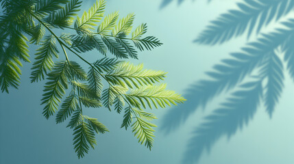 Lush Green Fern Leaves: Shadow & Light in Nature's Tranquil Tropical Background