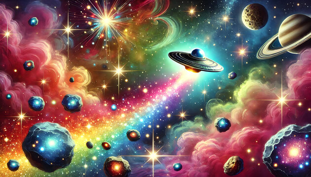 Raumfahrt durch bunte Galaxien