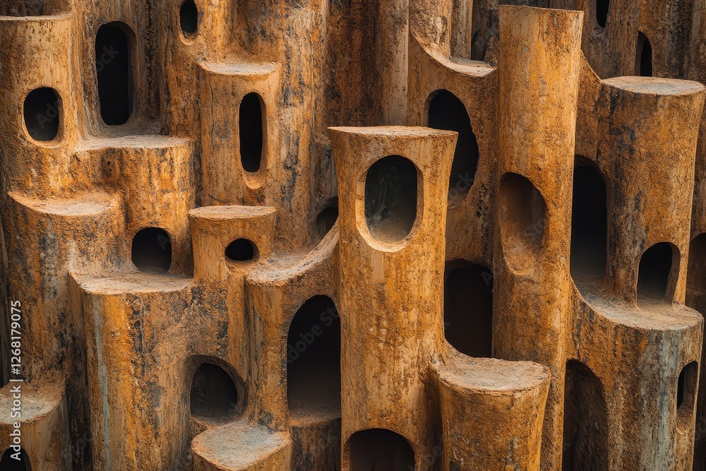 Aufkleber artificial structure resembles wood logs with circular hole patterns