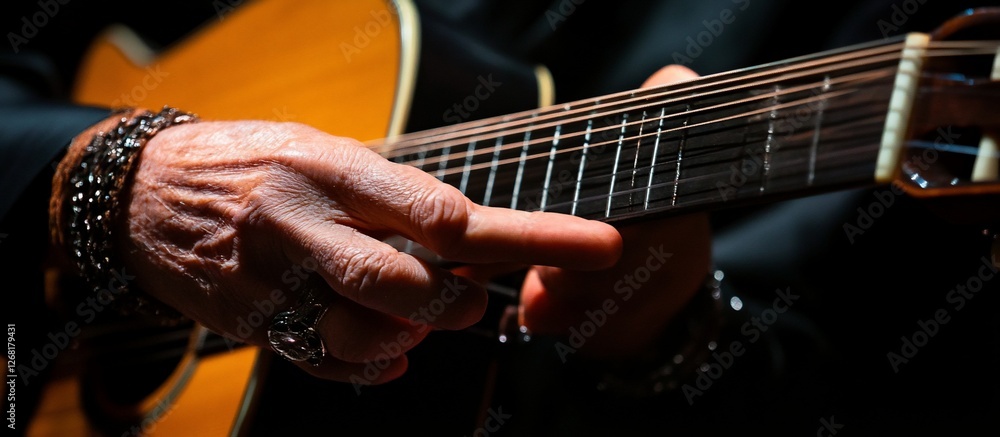 Poster close-up of hands playing a twelve-string guitar.
