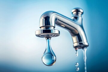 Dripping Faucet, Single Water Drop, White Background - High Resolution Stock Photo