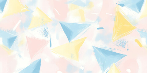 A seamless pattern of kite shapes in pastel tones creates a light, airy decorative design