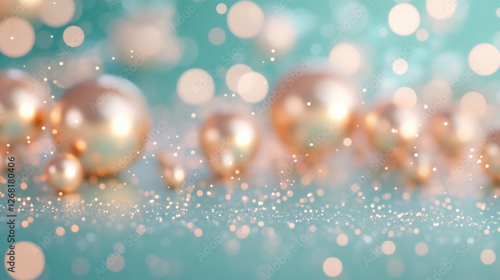 Poster abstract background with bokeh lights and metallic spheres.