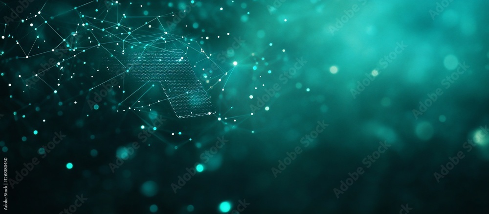 Aufkleber abstract teal background with glowing particles and network connections.