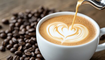 Obraz premium Latte art heart poured coffee