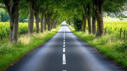 Obraz premium Country road lined with trees, leading to horizon. Use Travel, nature