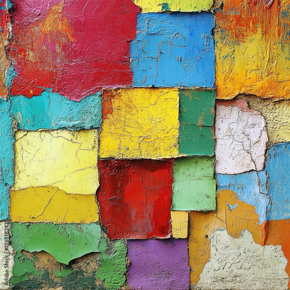 Poster multicolored square tiles form an abstract textured and vibrant pattern