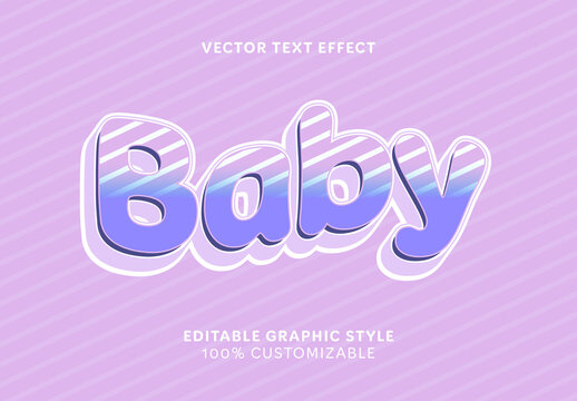 Purple and White Baby Text Soft Puffy Font. Cute Text Effect