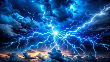 Electric Blue Storm: Dramatic Night Sky with Energy Pulses