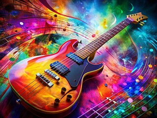 Obraz premium Electric Guitar Double Exposure Pop Art WPA Style Stock Photo