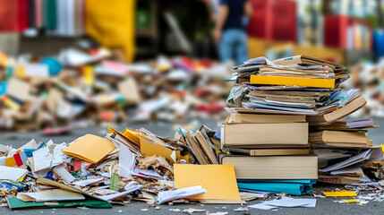 City street paper recycling, books, waste disposal
