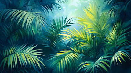Obraz premium Vibrant Tropical Forest Greenery: Dense Jungle Foliage in Nature's Paradise Vista