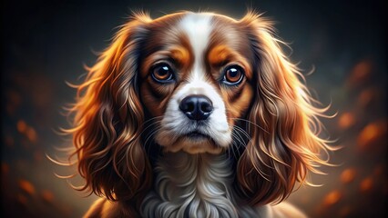 Naklejka premium Elegant King Charles Spaniel Portrait: Hyperrealistic Pet Photography