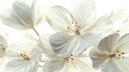 White blossoms bloom, close-up, studio backdrop, floral design