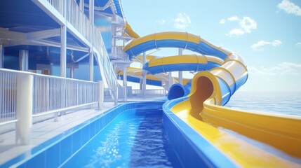 Obraz premium Ocean cruise ship waterpark slide fun summer
