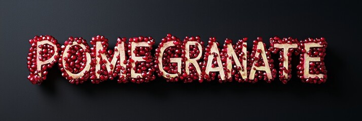 Creative Pomegranate Art with Fruit and Text on Dark Background