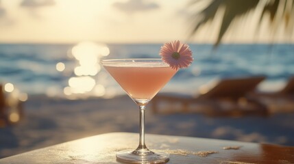 Pink cocktail sunset beach relaxation resort