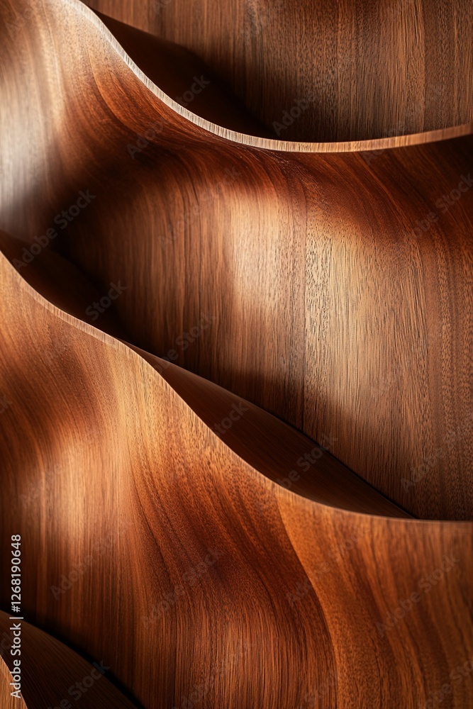 Poster abstract close-up of rich brown wood with undulating, wave-like forms and textures creating a dynami