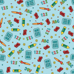 pattern of the school items.seamless pattern with a colored pencil Perfect for Home Textiles, Fabric Design, Wall Decor, Scrapbooking, Digital Paper, Notebooks, and More