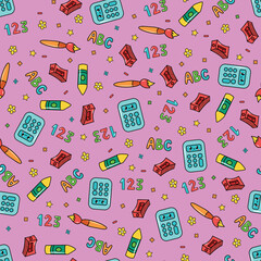 pattern of the school items.seamless pattern with a colored pencil Perfect for Home Textiles, Fabric Design, Wall Decor, Scrapbooking, Digital Paper, Notebooks, and More