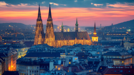 Fototapeta premium Vienna skyline view illustration.ai generative