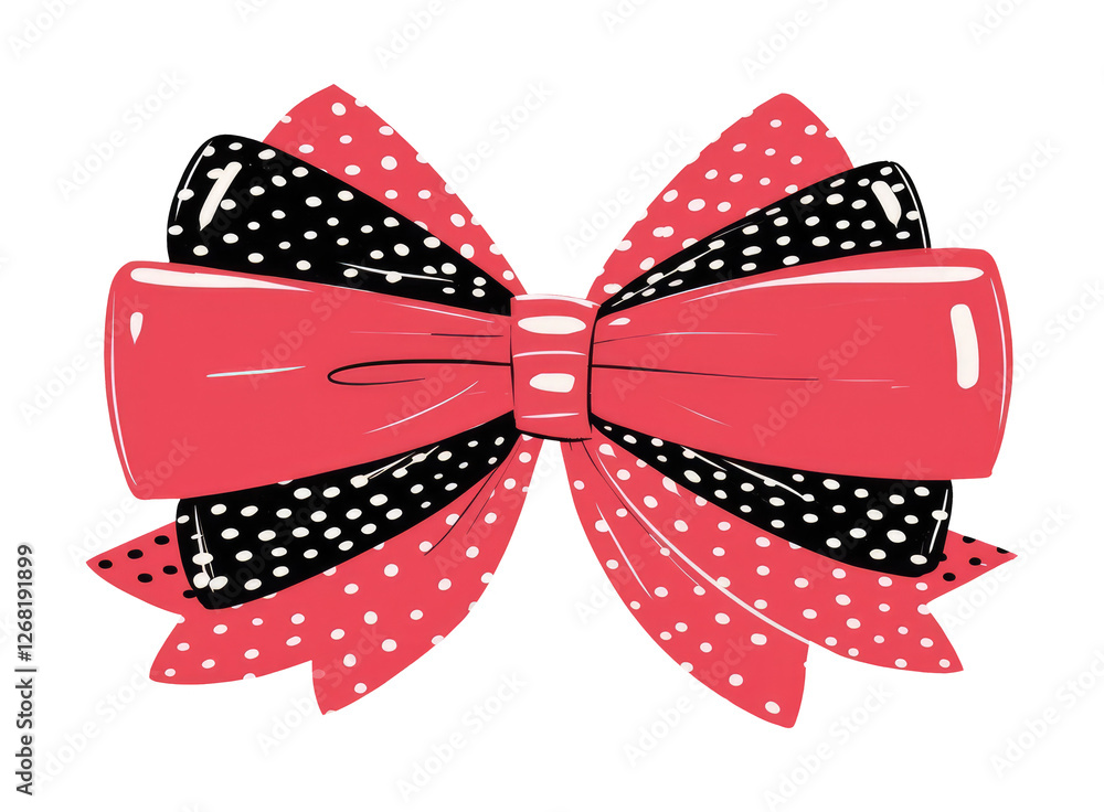 Poster vibrant red and black bow with polka dot patterns, isolated on transparency background, showcasing p