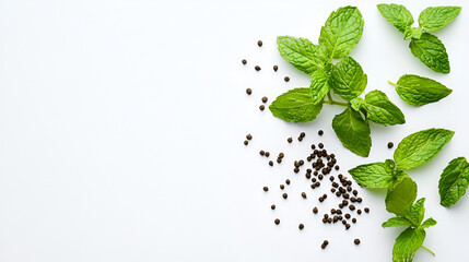 fresh mint leaves with seed on isolated white background.ai 