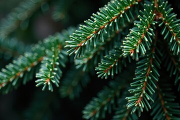 Deep green pine boughs, frosted tips, rustic backdrop, branches background, needle, natural