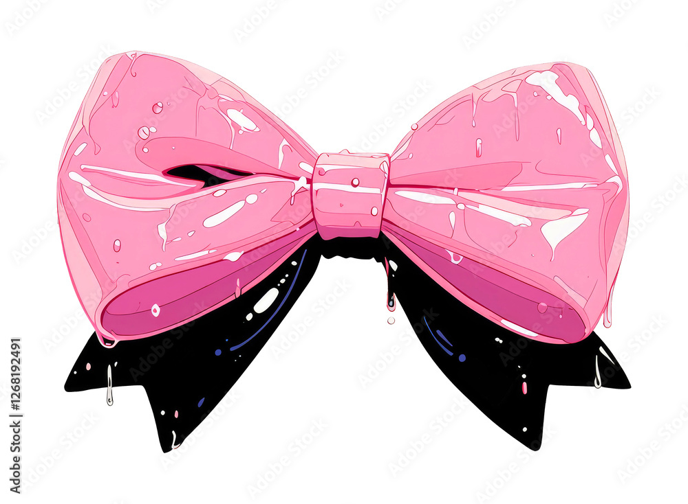 Poster shiny pink bow with glossy, wet appearance is isolated on transparency background, creating vibrant 
