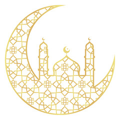 Gold Gradient Small Mosque with Crescent with Gold Gradient Islamic Pattern