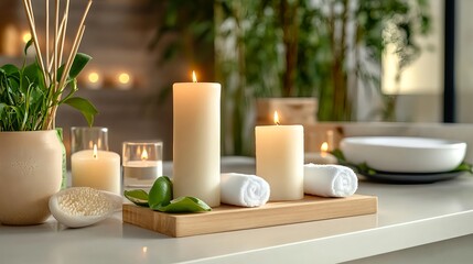 Spa Candles, Towels, & Plants - Wellness and self-care